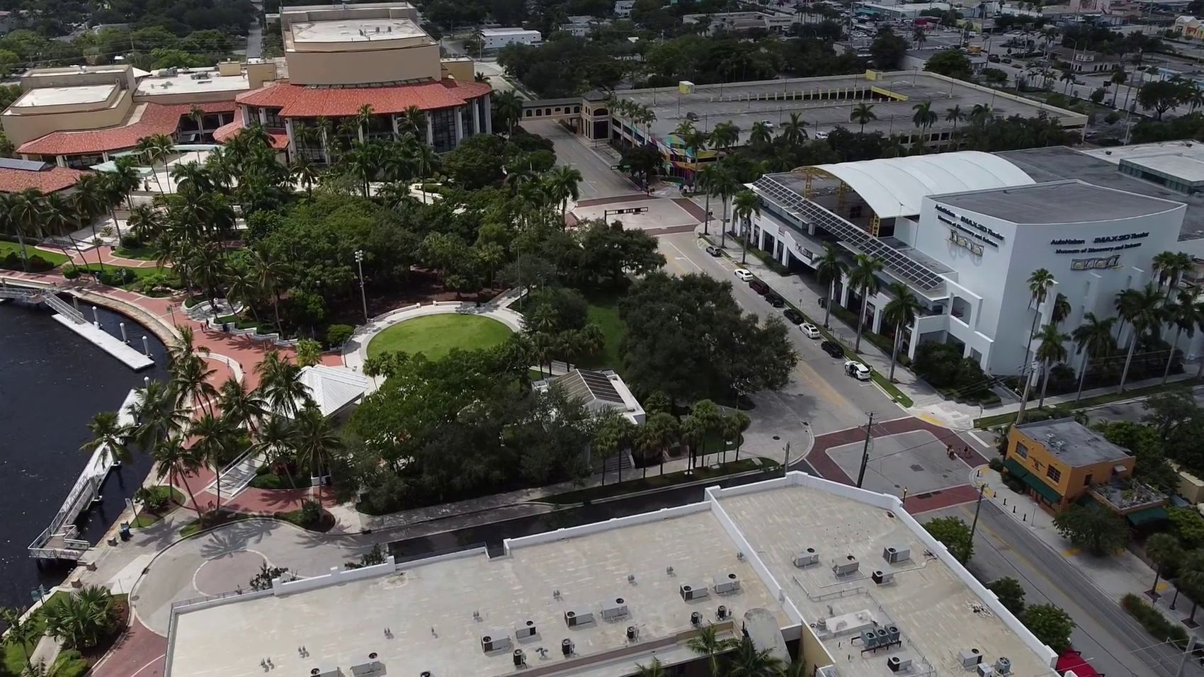 Surrounding commercial rooftops and streets
