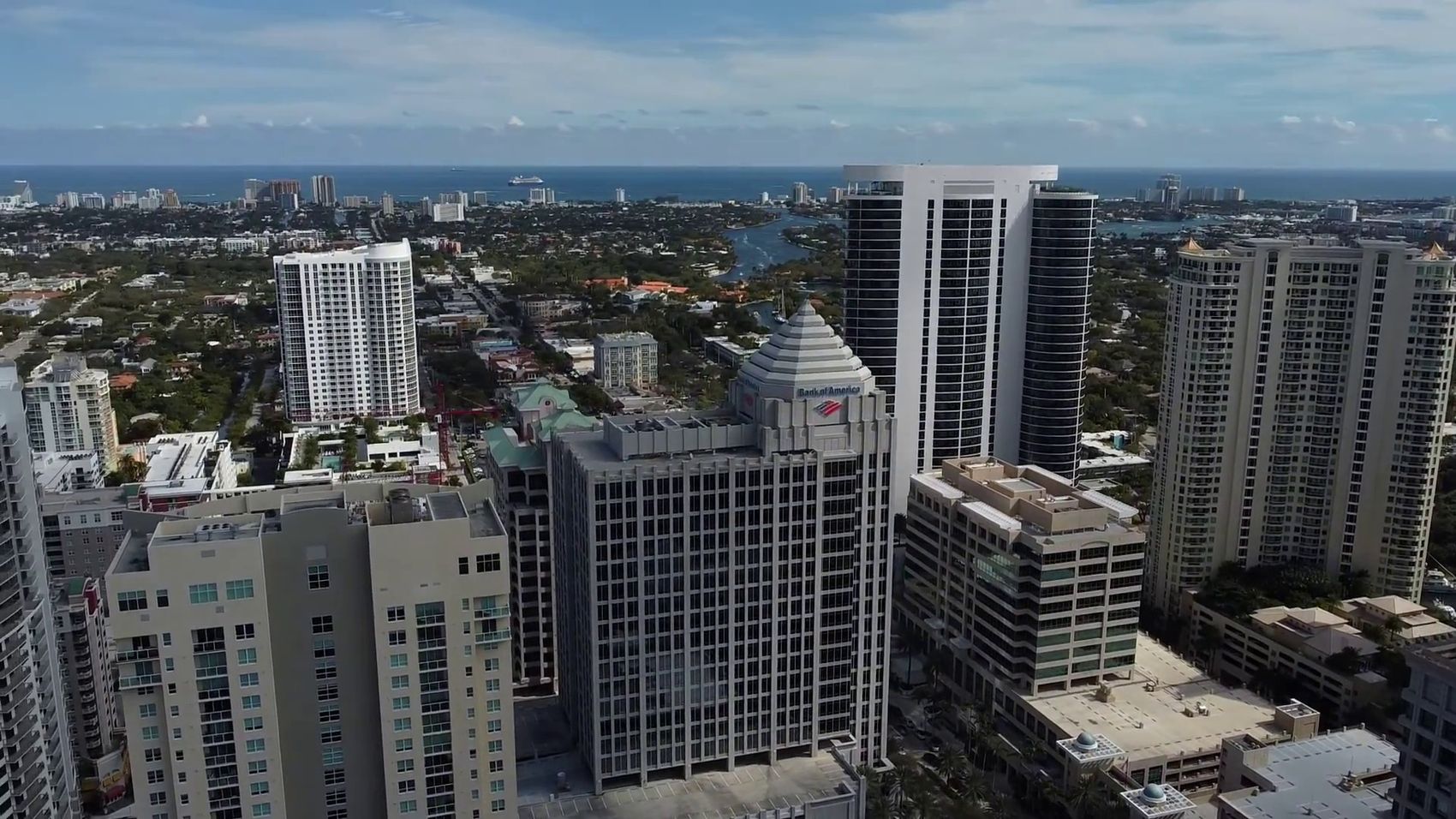 The full downtown skyline and coastline